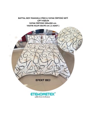 ETEHOMETEX Battal Boy Pamuklu Kapitoneli Yatak Örtüsü Seti EFEKT BEJ 8696474232095